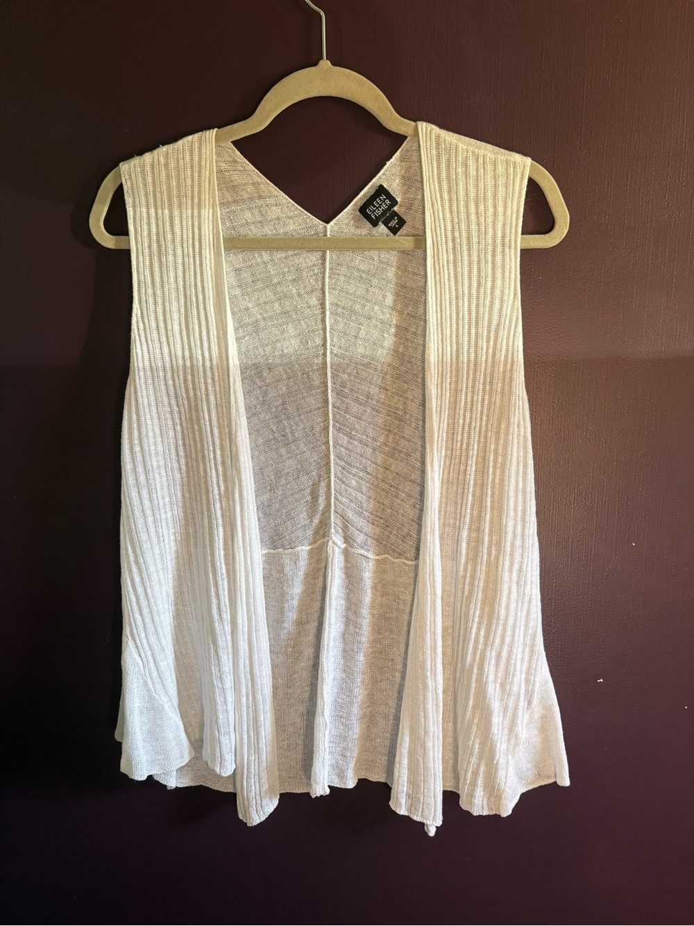 Eileen Fisher Ivory Ribbed Open-Front Sleeveless Tunic Vest